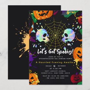 Invitación Negra Calaveras de Halloween de la calabaza mode