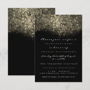Invitación negra con purpurina dorada sepia brilla