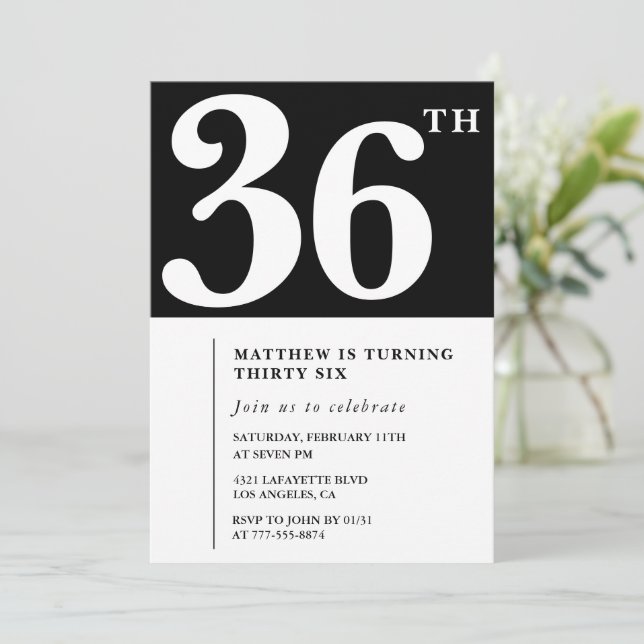 Invitación negra de 36 años Moda elegante simple (Anverso de pie)