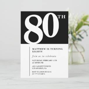 Invitación negra de 80 años Moda elegante simple