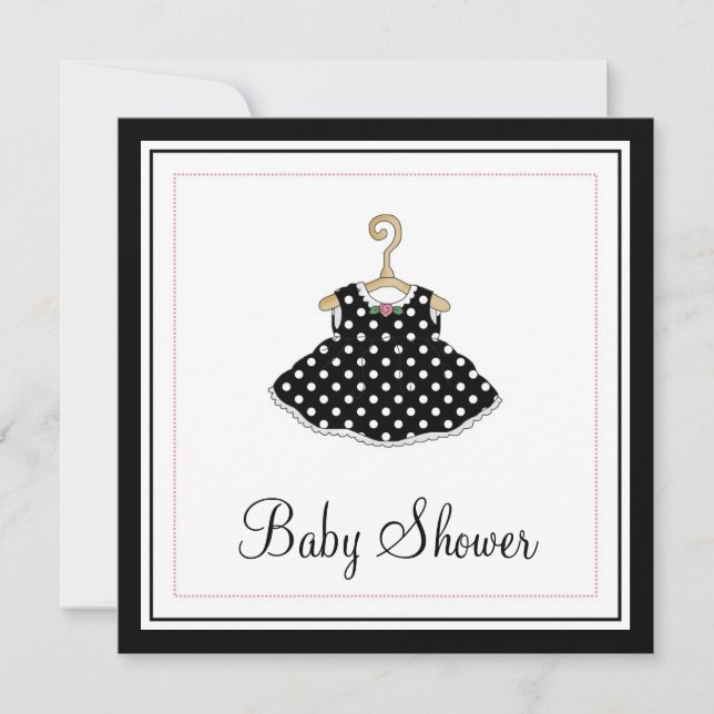 Invitación negra de Baby Shower del vestido de la (Anverso)