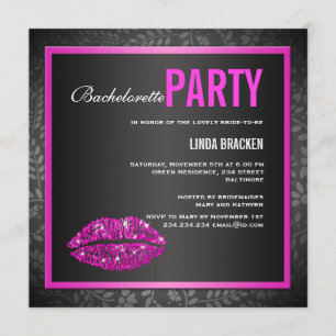 Invitación negra de Bachelorette de los labios