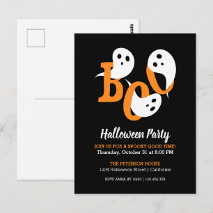 Invitación Negra de Fantasmas Boo Fiesta de Hallow