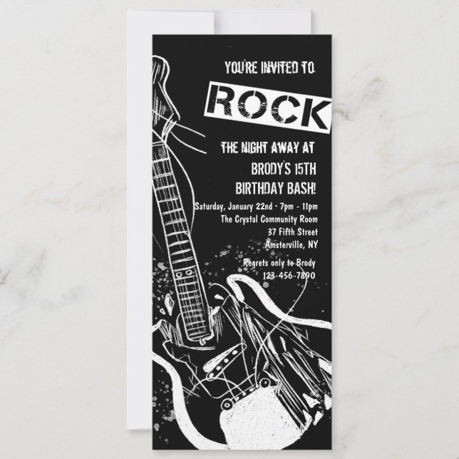 Invitación negra de guitarra de rock (Anverso)