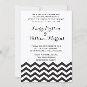 Invitación negra de la boda de Chevron