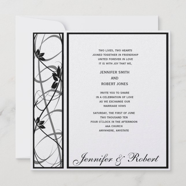 Invitación negra de la boda de la frontera de la (Anverso)