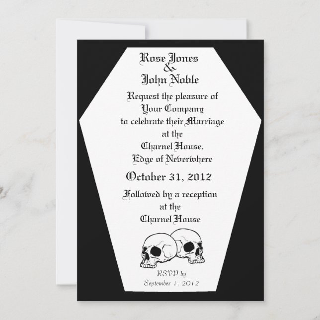 Invitación (negra) de la boda del ataúd (Anverso)