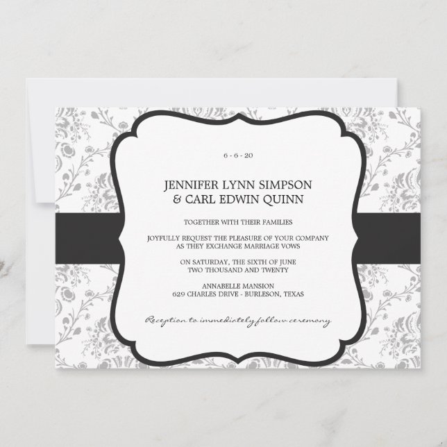 Invitación (negra) de la boda del damasco del (Anverso)
