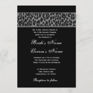 Invitación negra de la boda del leopardo del