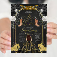 Invitación negra de la Chica mexicana Charra Mis Q