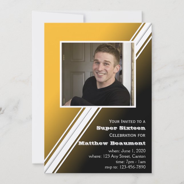 Invitación negra de la fiesta de cumpleaños de la (Anverso)