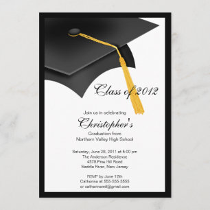 Invitación negra de la fiesta de graduación del