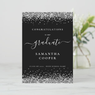 invitación negra de Purpurina plateado de graduaci