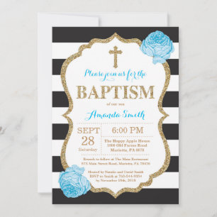Invitación negra del bautismo del purpurina del