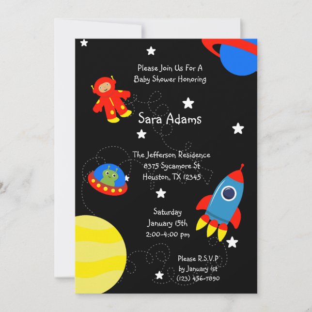 Invitación negra del extranjero 5x7 Baby Shower (Anverso)