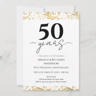 Invitación negra dorada para 50º aniversario de bo