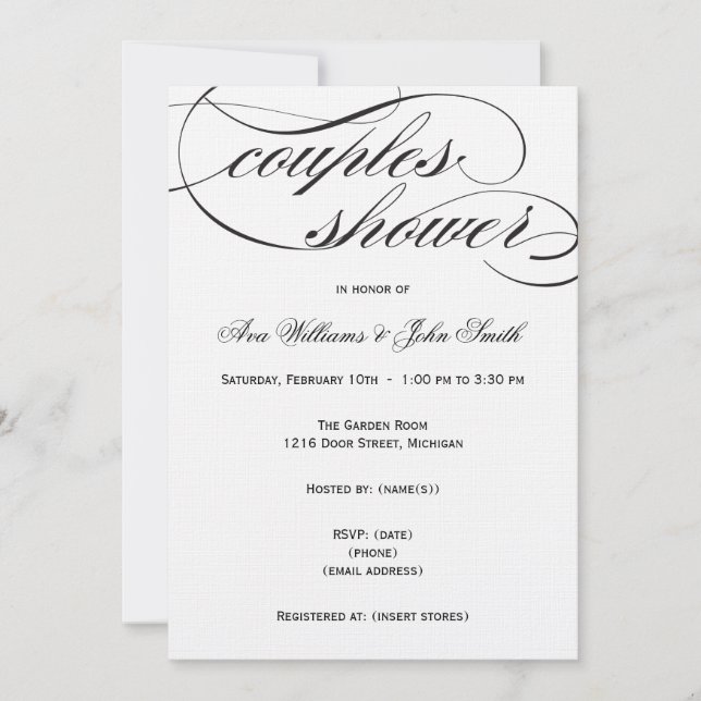 Invitación negra elegante de la ducha de los pares (Anverso)
