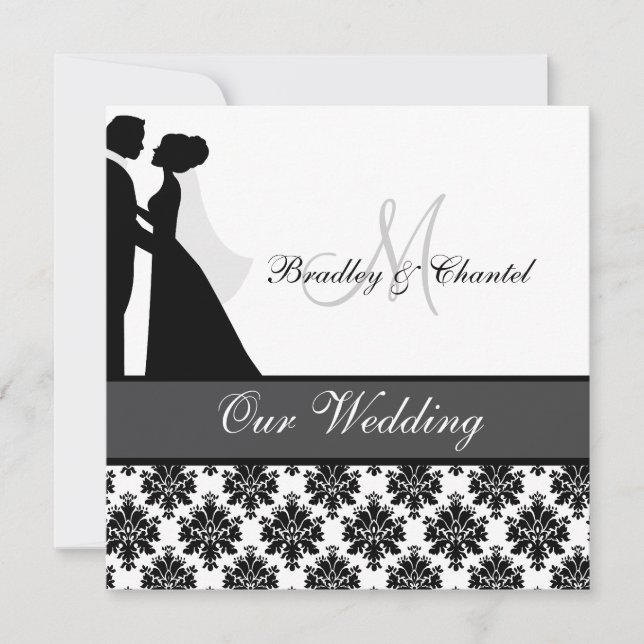Invitación negra, gris, y blanca de la boda de los (Anverso)