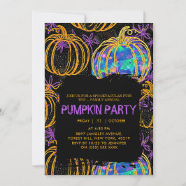Invitación Negra | Halloween de calabaza purpurina