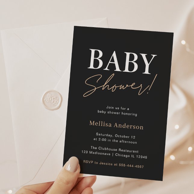 Invitación negra minimalista de Baby Shower (Subido por el creador)