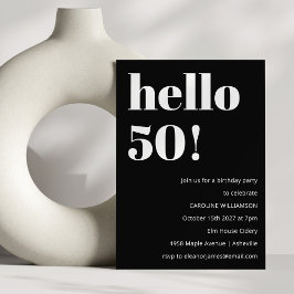 Invitación Negra Moda moderna blanca y negra 50 cumpleaños