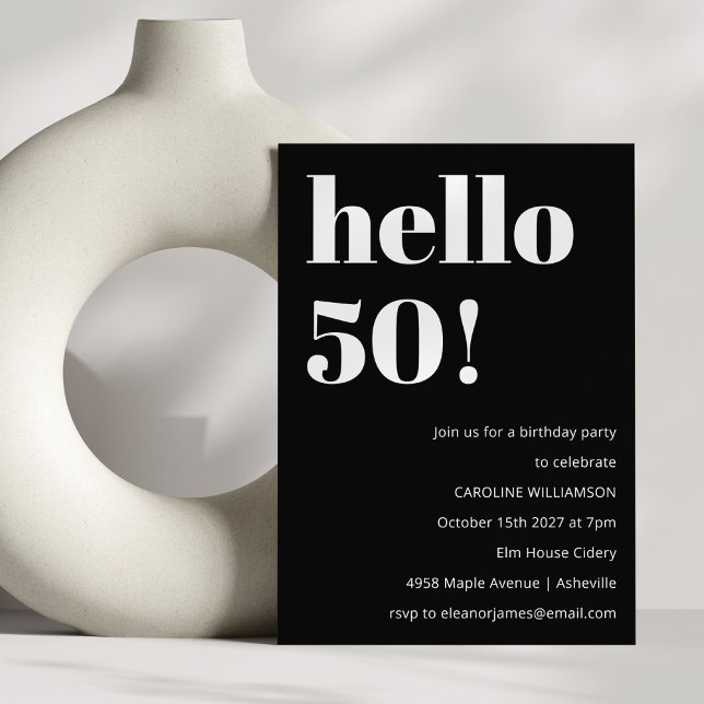 Invitación Negra Moda moderna blanca y negra 50 cumpleaños (Subido por el creador)