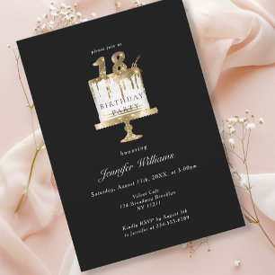 Invitación negra moderna y elegante de 18 años