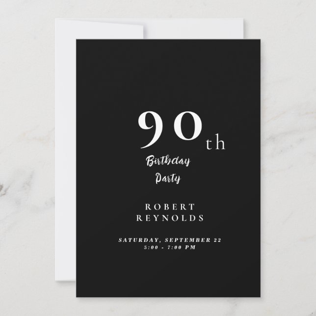 Invitación Negra para la Fiesta de Cumpleaños 90 d (Anverso)