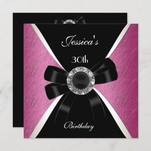 Invitación negra rosa 30 cumpleaños blanco 2