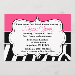 Invitación negra rosada del estampado de zebra