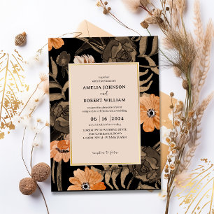 Invitación Negra Terracota acuarela Floral Fall Wedding