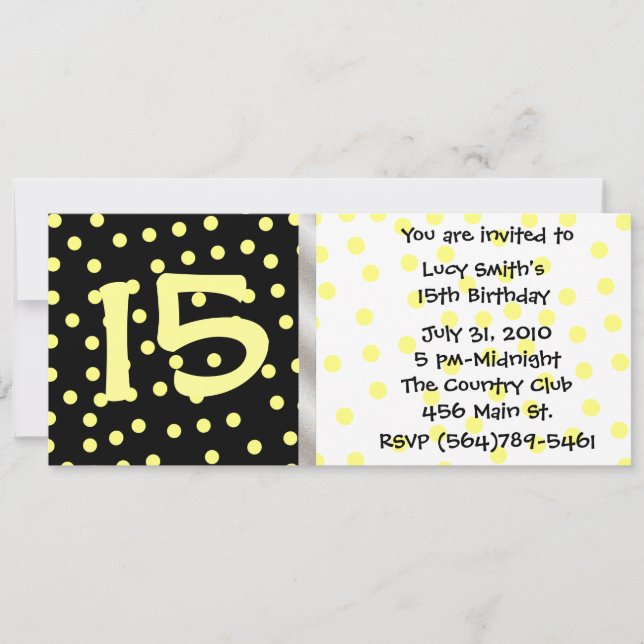 Invitación negra y amarilla del cumpleaños de (Anverso)
