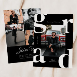 Invitación Negra y blanca clase retro negrita de graduación d