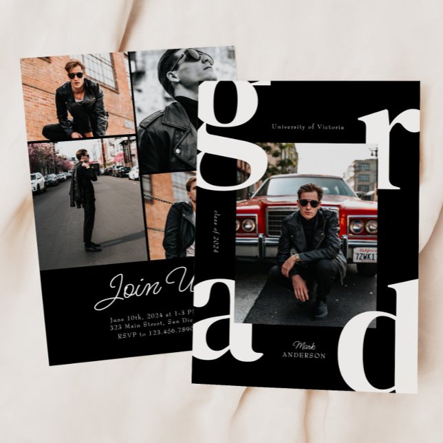 Invitación Negra y blanca clase retro negrita de graduación d (Subido por el creador)