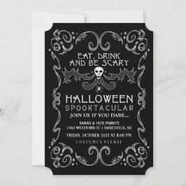 Invitación negra y blanca de Halloween del fiesta