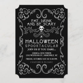 Invitación negra y blanca de Halloween del fiesta