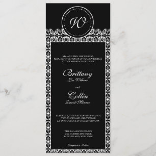 Invitación negra y blanca de la boda del monograma