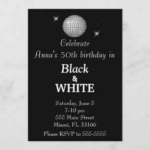 Invitación negra y blanca de la fiesta de