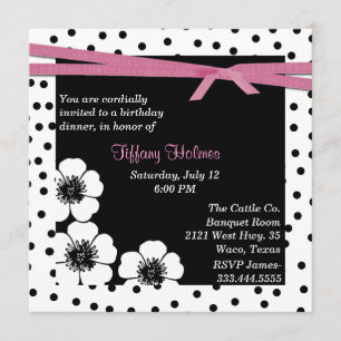 Invitación negra y blanca del cumpleaños del lunar