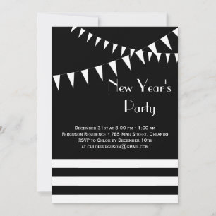 Invitación negra y blanca del fiesta del Año Nuevo