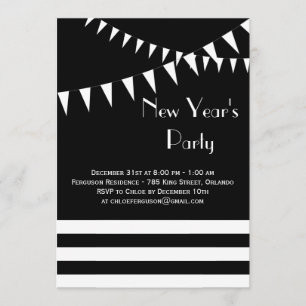 Invitación negra y blanca del fiesta del Año Nuevo