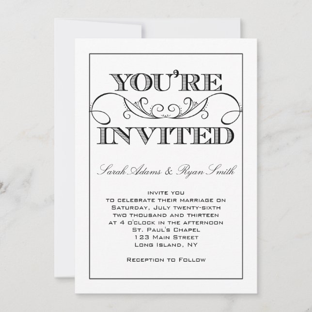 Invitación negra y blanca del remolino moderno de (Anverso)
