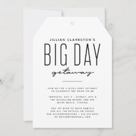 Invitación negra y blanca para viaje de despedida