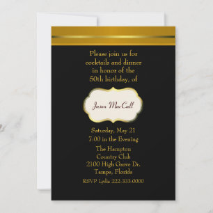 Invitación negra y dorada elegante