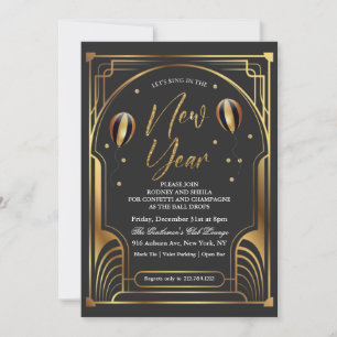 Invitación Negra y Dorada para Nochevieja