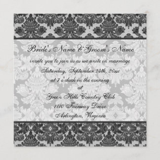 Invitación negra y gris de la boda del damasco