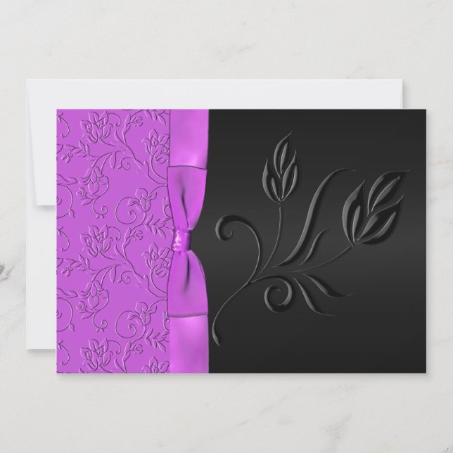 Invitación negra y púrpura de la boda de la cinta (Anverso)
