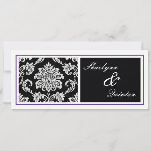 Invitación negra y púrpura del boda del damasco