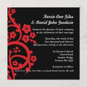 Invitación negra y roja de la boda