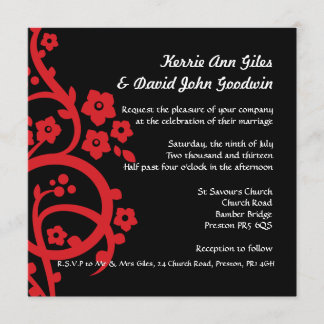 Invitación negra y roja de la boda